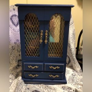 SOLD!!! Upcycled vintage jewelry box- navy and gold